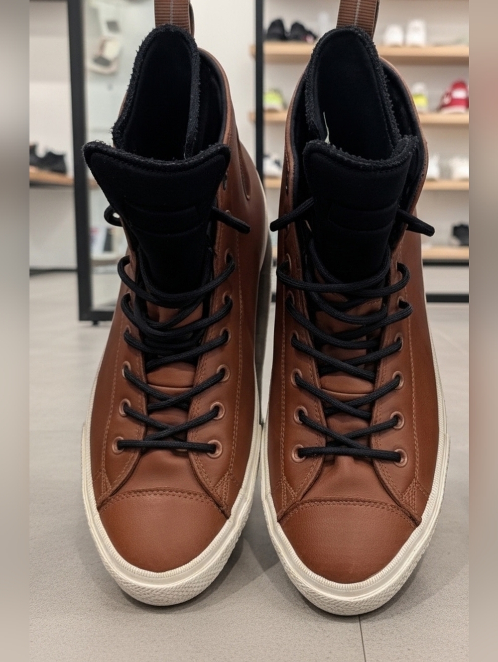 CONVERSE BY CHUCK TAYLOR Men's Brown High-Top Leather Sneakers with Black Liner